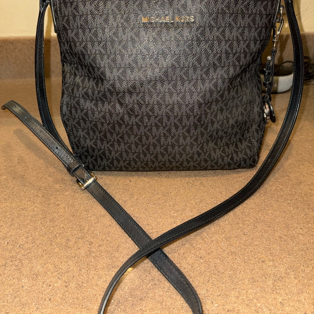 Michael Kors Black Logo Crossbody Bag with Gold Accent